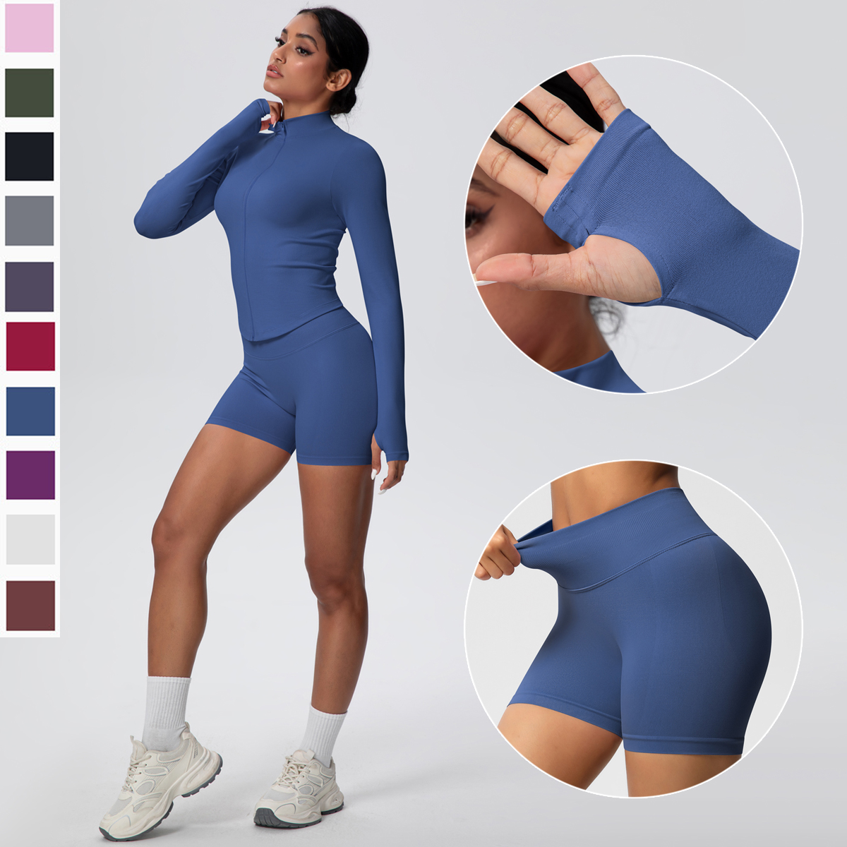 Yoga Fitness Jacket - 2PCS/Set Solid Color Gym Sports Yoga